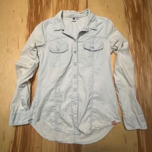 Roxy Pearl Button Distressed‎ Y2K Button Up Shirt Womens XS